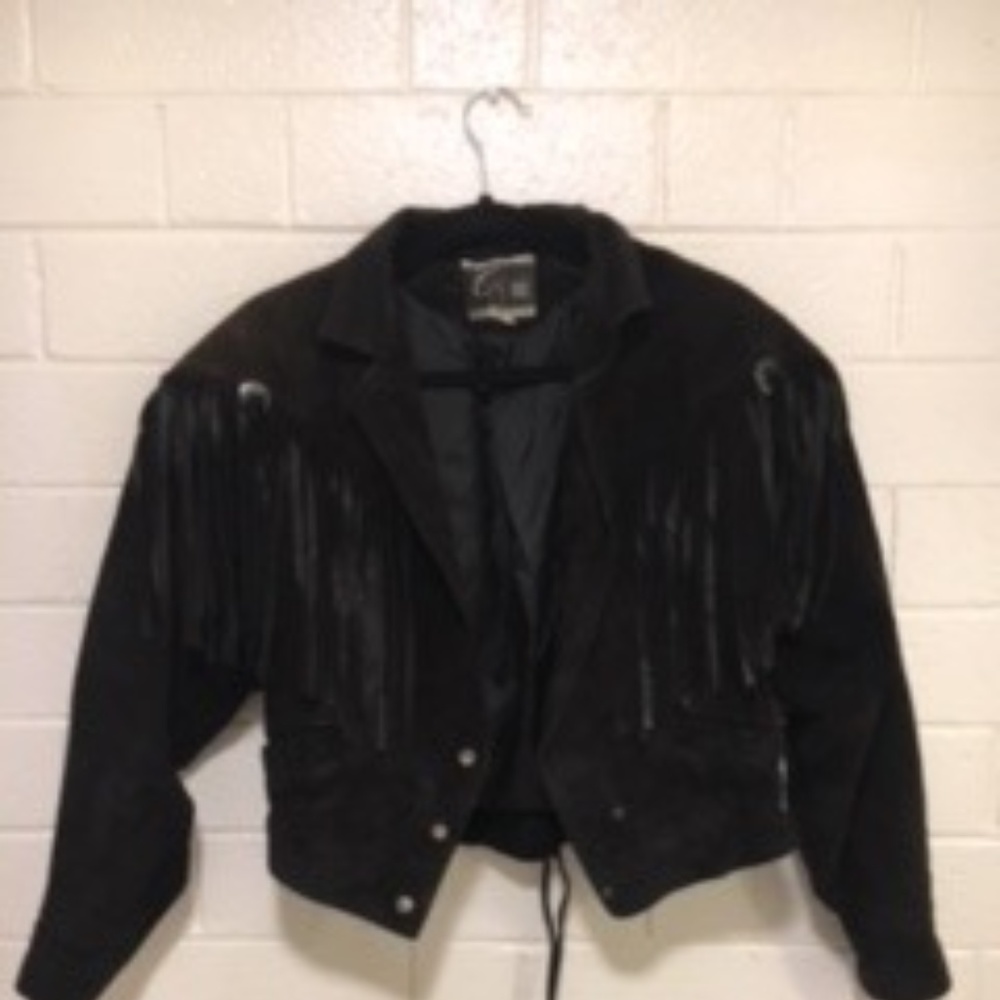 Vintage black suede/leather jacket with fringe